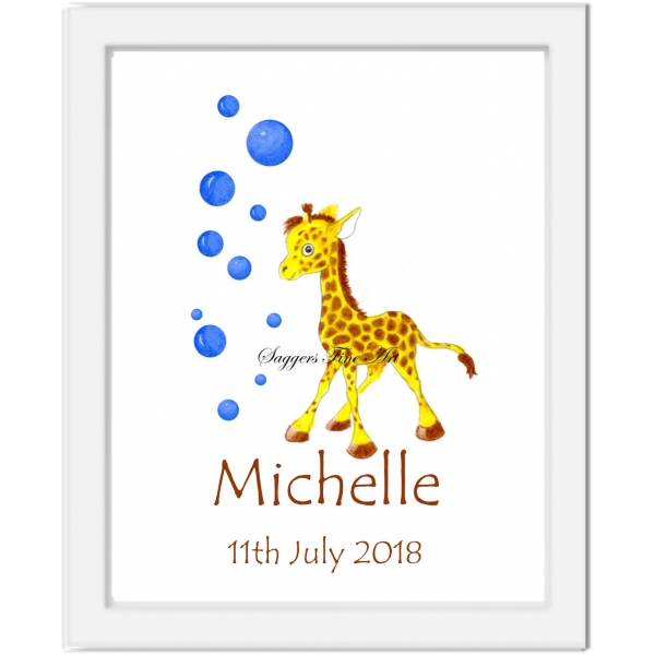 Baby Giraffe with bubbles Print